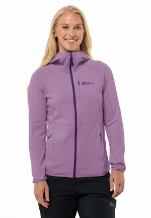Purple Women Jack Wolfskin Kolbenberg Hooded Fz Fleece Jackets | 71097989