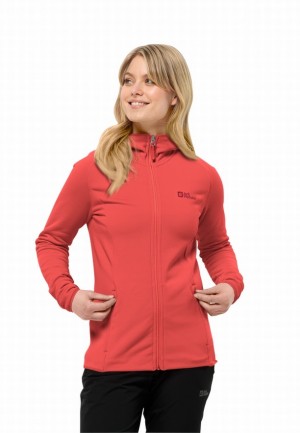 Red Women Jack Wolfskin Baiselberg Hooded Fz Fleece Jackets | 54480666
