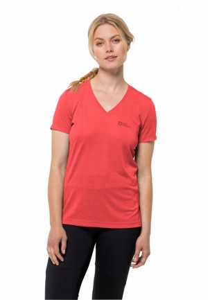 Red Women Jack Wolfskin Crosstrail T Shirts | 49928677