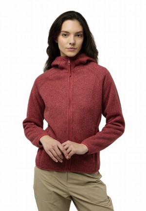 Red Women Jack Wolfskin Kaminfeuer Hooded Fleece Jackets | 49867183