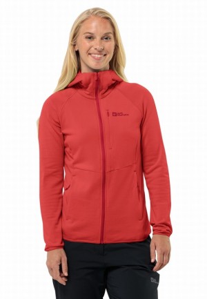 Red Women Jack Wolfskin Kolbenberg Hooded Fz Fleece Jackets | 68333985