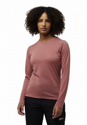 Red Women Jack Wolfskin Vonnan Ls T Shirts | 20623746