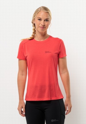 Red Women Jack Wolfskin Vonnan S/s T Shirts | 21481536