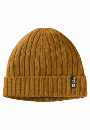 Yellow Men Jack Wolfskin Rib Knit Beanie | 29518638
