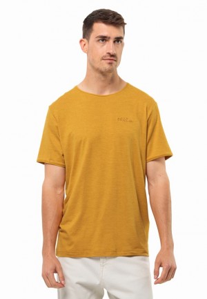 Yellow Men Jack Wolfskin Travel T Shirts | 67495631
