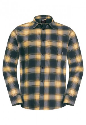 Yellow Men Jack Wolfskin Wanderweg Shirts | 41170217