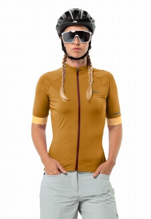 Yellow Women Jack Wolfskin Gravex Fz S/s W Bike T Shirts | 94012662