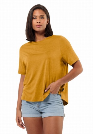 Yellow Women Jack Wolfskin Travel T Shirts | 42518773