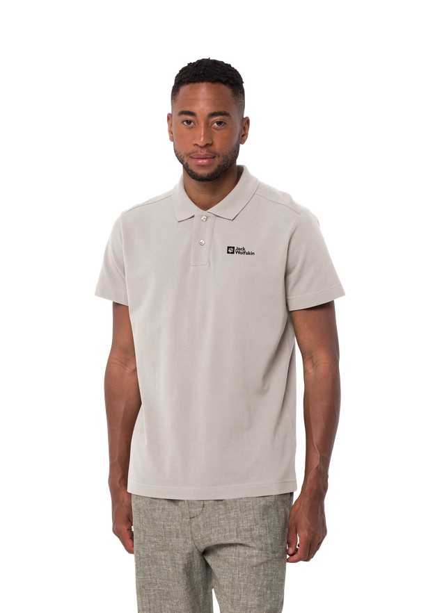 Beige Men Jack Wolfskin Essential Polo Shirts | 46043324