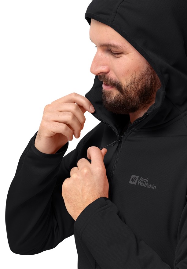 Black Men Jack Wolfskin Alpgrat Hooded Fz Fleece Jackets | 35969660