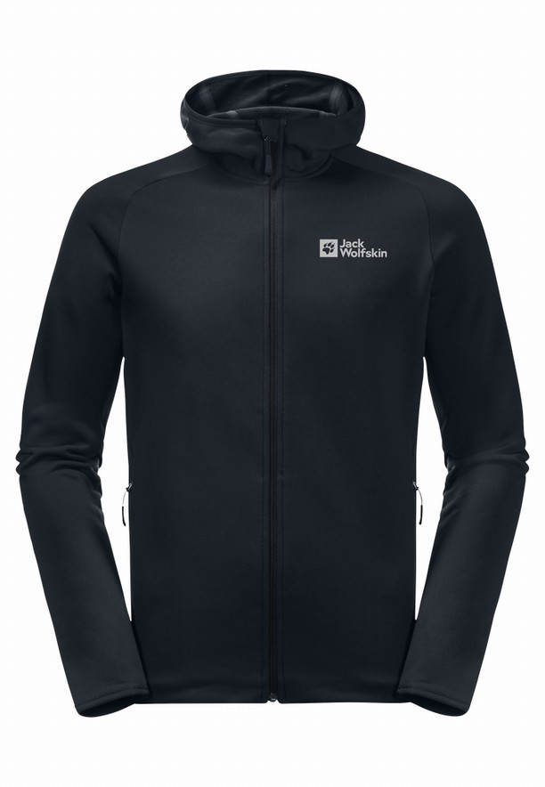 Black Men Jack Wolfskin Baiselberg Hooded Fz Fleece Jackets | 44519554