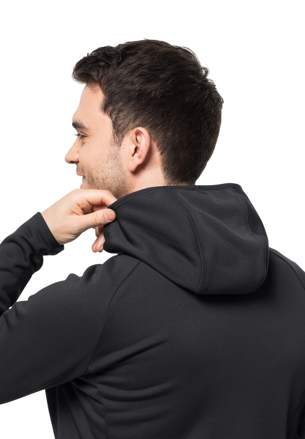 Black Men Jack Wolfskin Baiselberg Hooded Fz Fleece Jackets | 18671526
