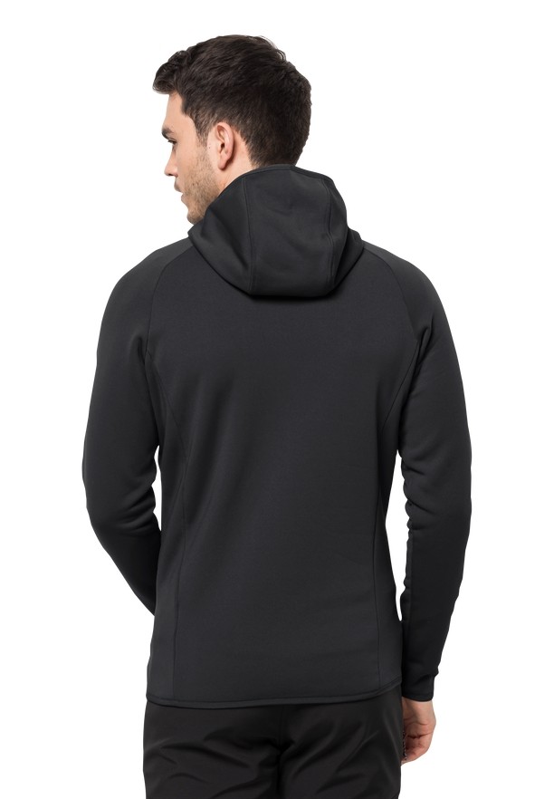Black Men Jack Wolfskin Baiselberg Hooded Fz Fleece Jackets | 18671526