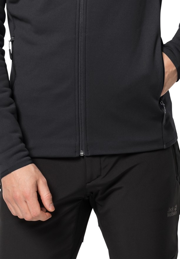 Black Men Jack Wolfskin Baiselberg Hooded Fz Fleece Jackets | 18671526