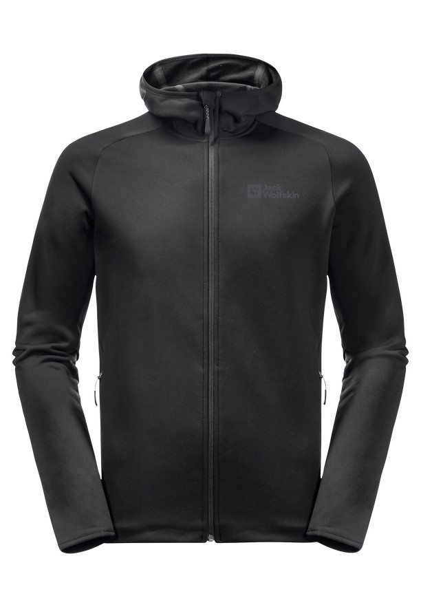Black Men Jack Wolfskin Baiselberg Hooded Fz Fleece Jackets | 18671526