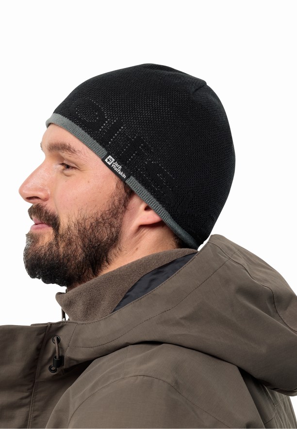 Black Men Jack Wolfskin Brand Beanie | 14020704