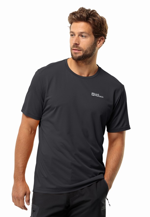 Black Men Jack Wolfskin Delgami S/s T Shirts | 55425653