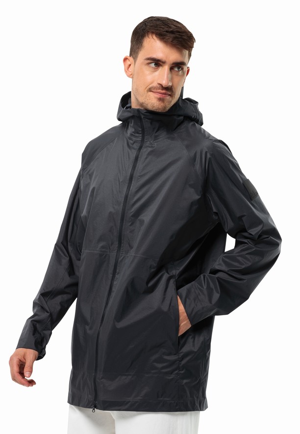 Black Men Jack Wolfskin Gutleut Rain Jackets | 99663890