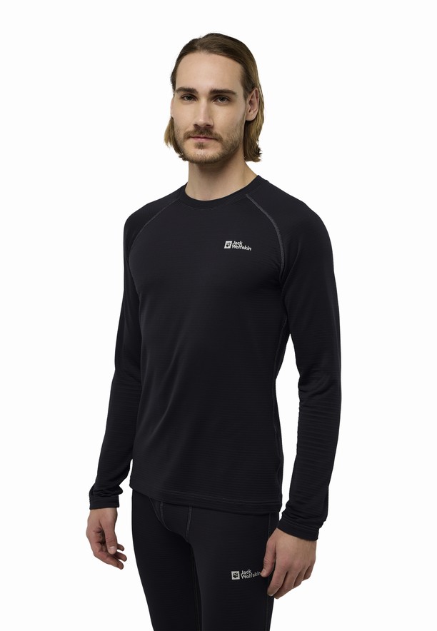 Black Men Jack Wolfskin Infinite Warm Ls T Shirts | 32380675
