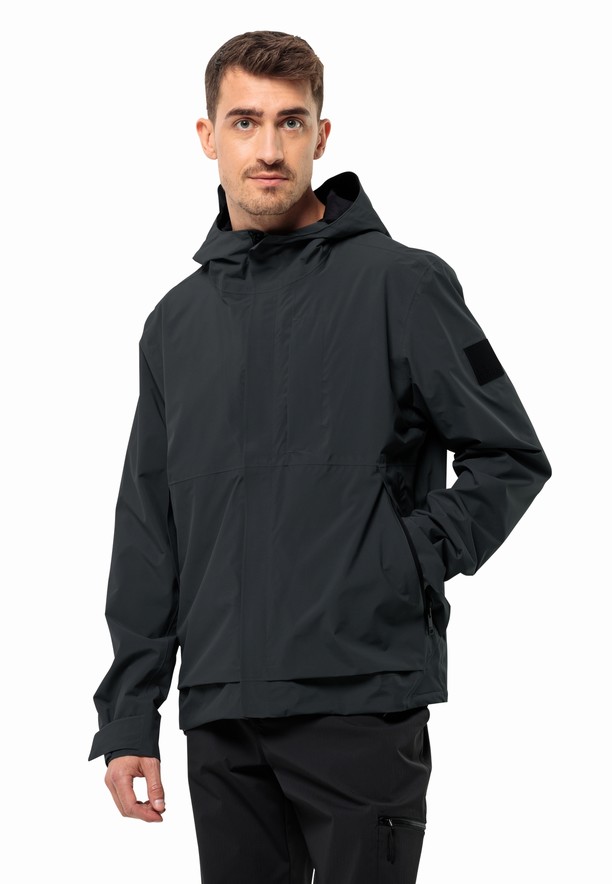 Black Men Jack Wolfskin Mainkai Rain Jackets | 26304396
