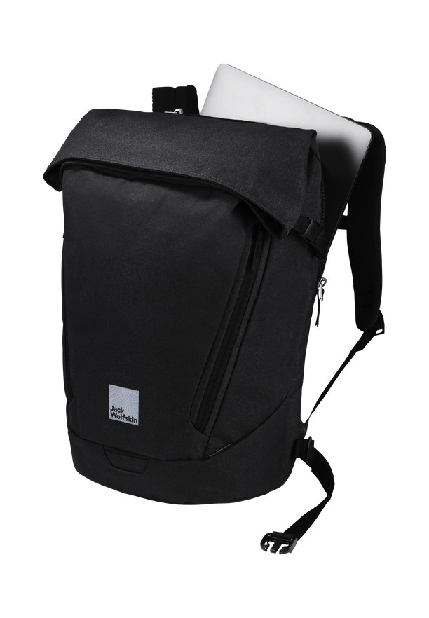 Black Men Jack Wolfskin Mainkai Rolltop Laptop Backpacks | 17726920
