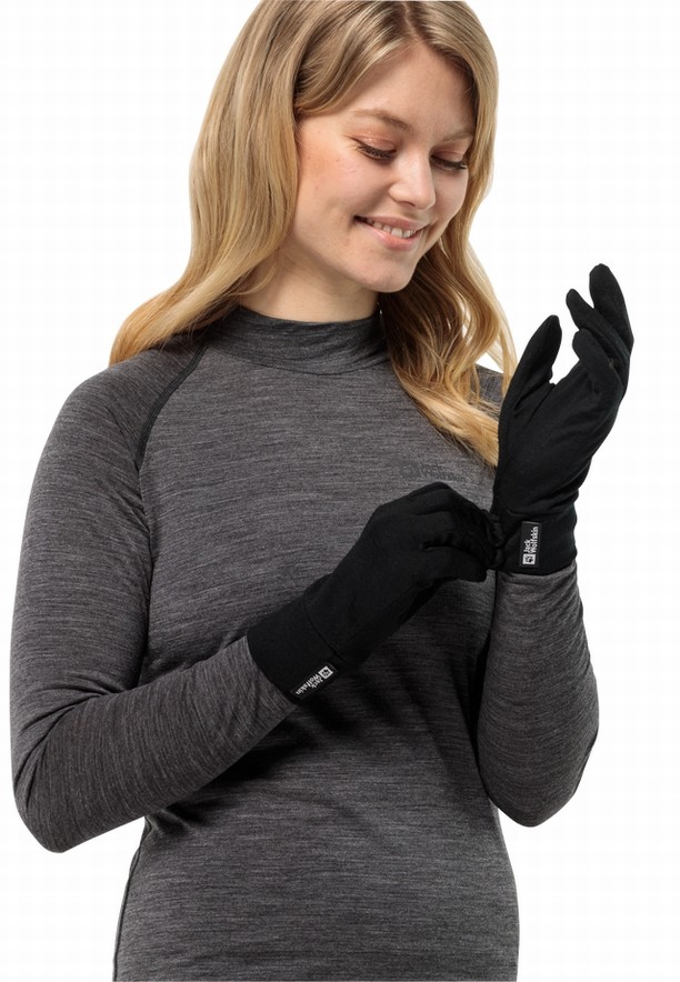 Black Men Jack Wolfskin Merino Gloves | 35653120