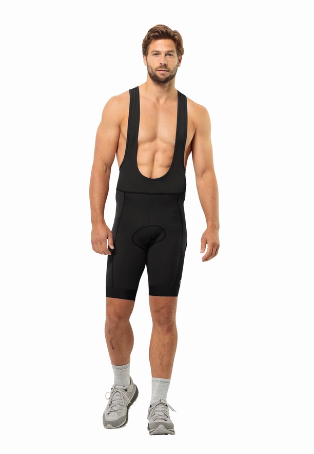 Black Men Jack Wolfskin Morobbia Bib Shorts | 43187741