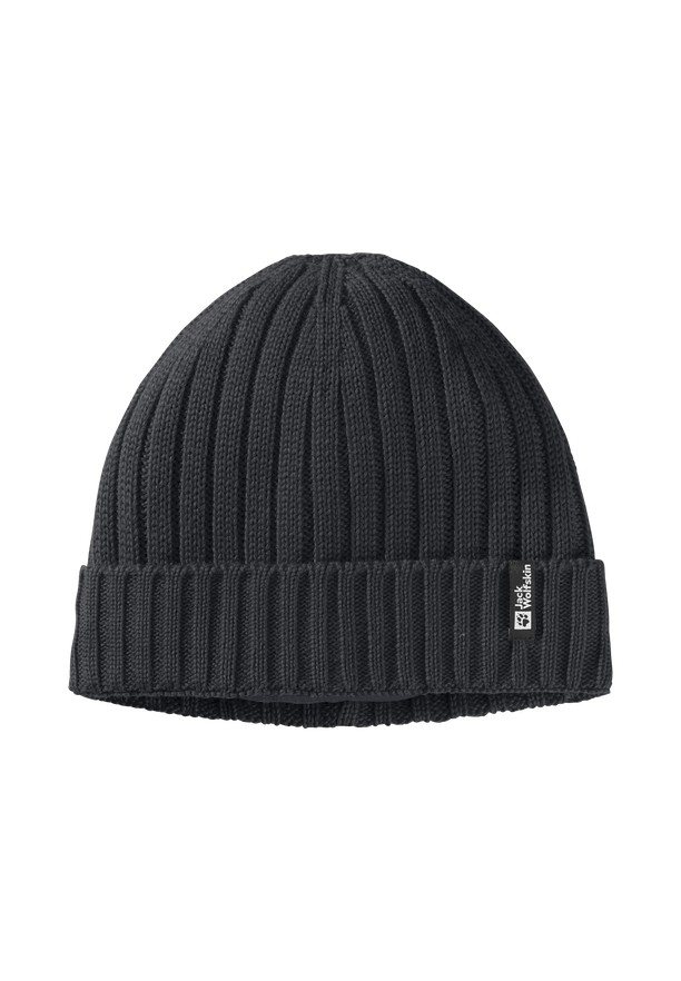 Black Men Jack Wolfskin Rib Knit Beanie | 59414141