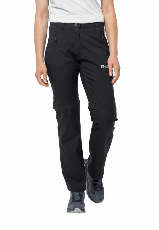 Black Women Jack Wolfskin Active Track Zip Off Hiking Pants | 35278908