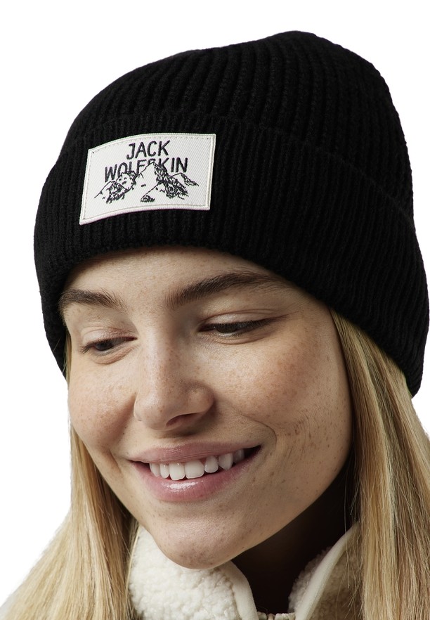 Black Women Jack Wolfskin Badge Beanie | 31041751