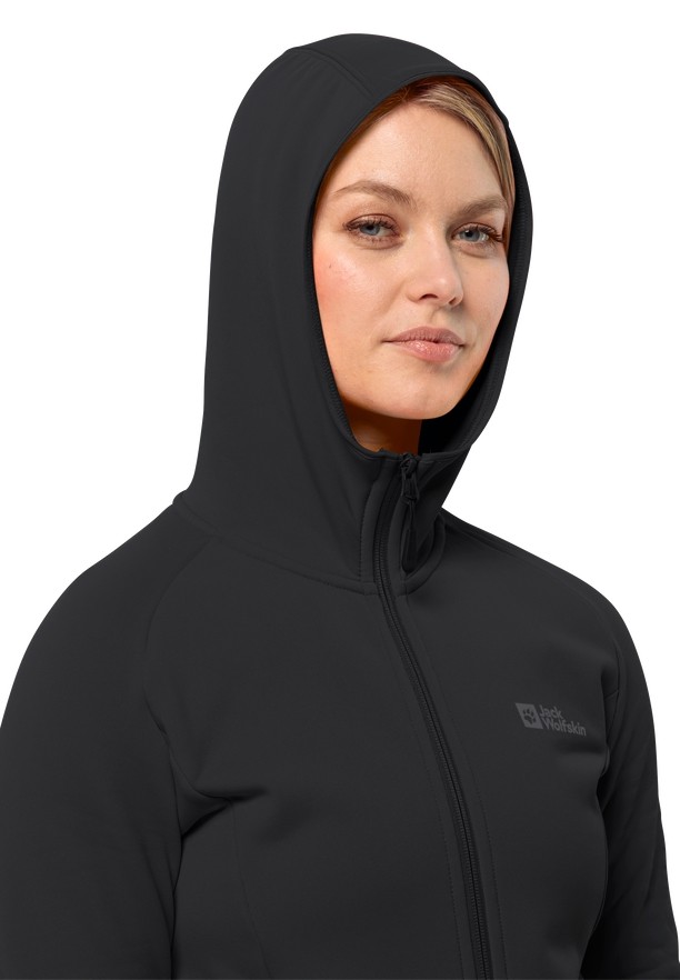 Black Women Jack Wolfskin Baiselberg Hooded Fz Fleece Jackets | 50608904