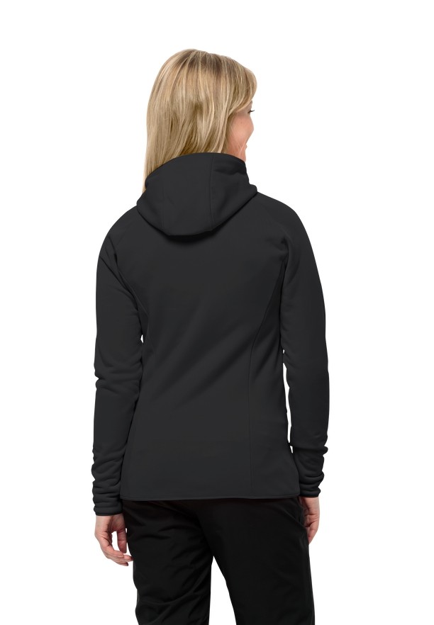 Black Women Jack Wolfskin Baiselberg Hooded Fz Fleece Jackets | 50608904