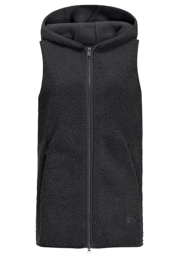 Black Women Jack Wolfskin High Curl Long Vest | 16763179