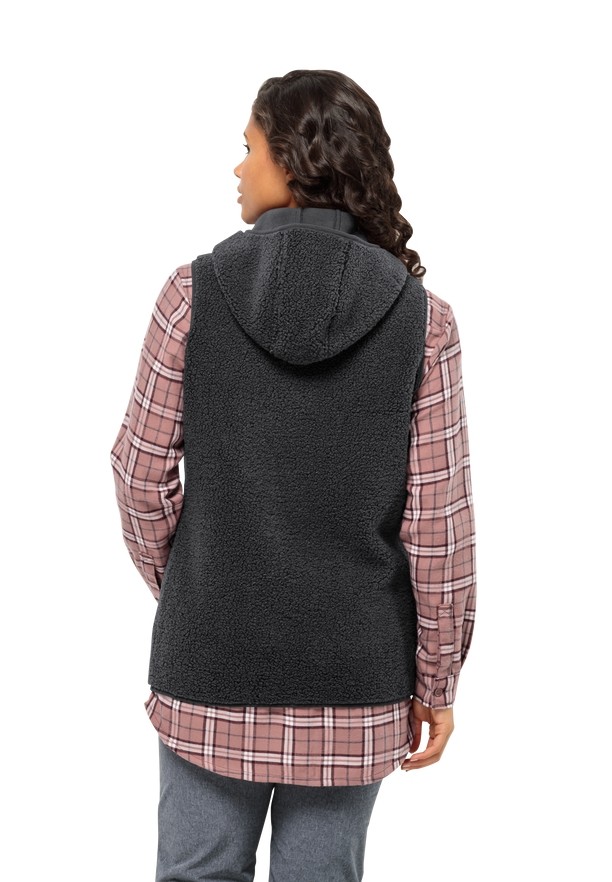 Black Women Jack Wolfskin High Curl Long Vest | 16763179