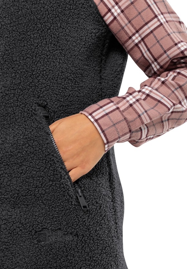 Black Women Jack Wolfskin High Curl Long Vest | 16763179