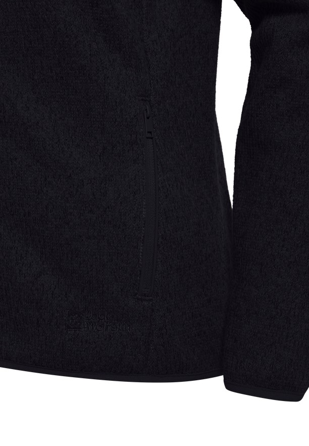 Black Women Jack Wolfskin Kaminfeuer Hooded Fleece Jackets | 40564804