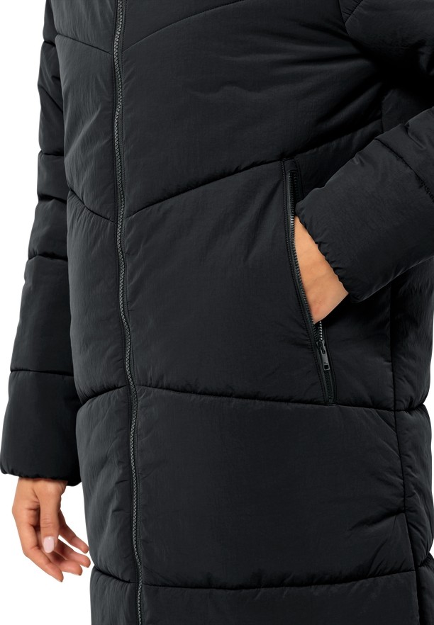 Black Women Jack Wolfskin Karolinger Long Coats | 93614891