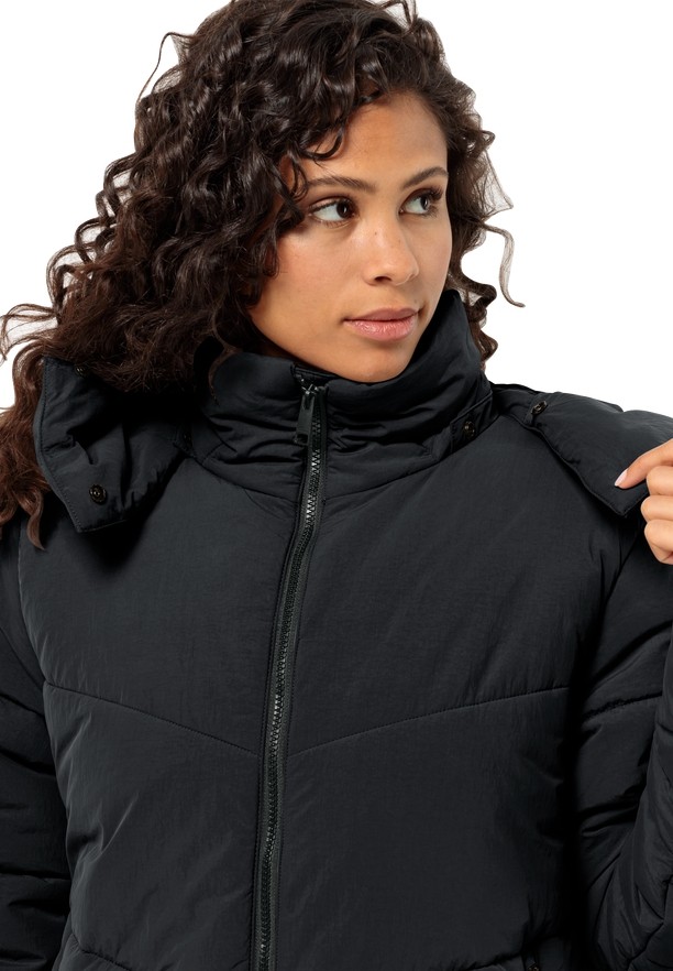 Black Women Jack Wolfskin Karolinger Long Coats | 93614891