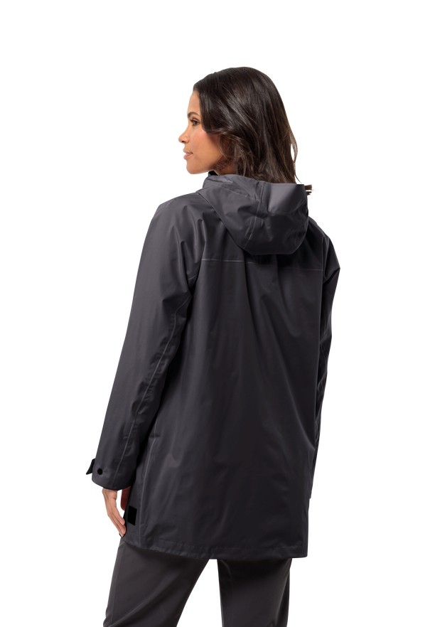 Black Women Jack Wolfskin Mainkai Long Rain Jackets | 81534525