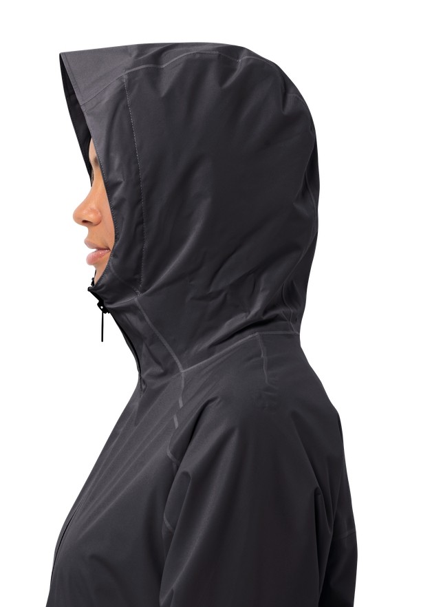 Black Women Jack Wolfskin Mainkai Long Rain Jackets | 81534525