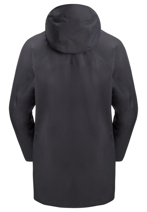 Black Women Jack Wolfskin Mainkai Long Rain Jackets | 81534525