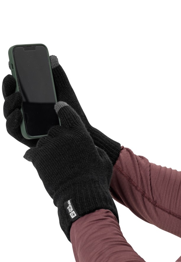 Black Women Jack Wolfskin Rib Gloves | 23594924