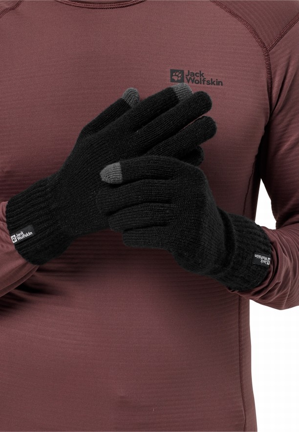 Black Women Jack Wolfskin Rib Gloves | 23594924