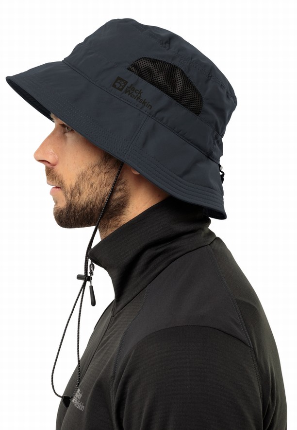 Black Women Jack Wolfskin Vent Bucket Hats | 18696103