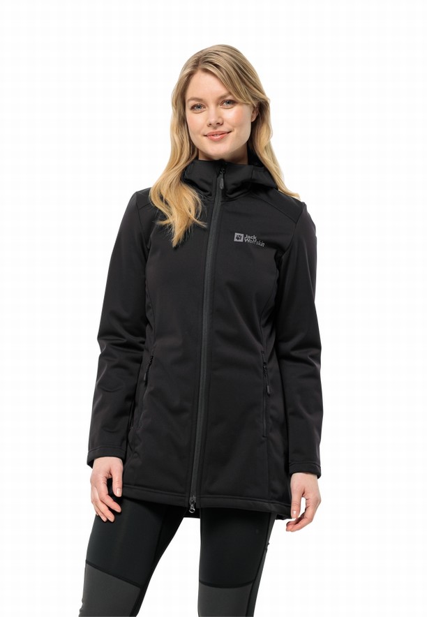 Black Women Jack Wolfskin Windhain Softshell Jackets | 88507460