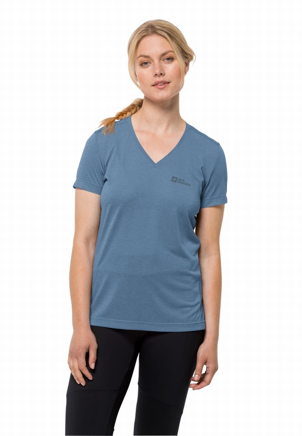 Blue Women Jack Wolfskin Crosstrail T Shirts | 21566289