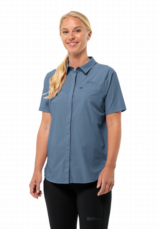 Blue Women Jack Wolfskin Vandra S/s Shirts | 84423360