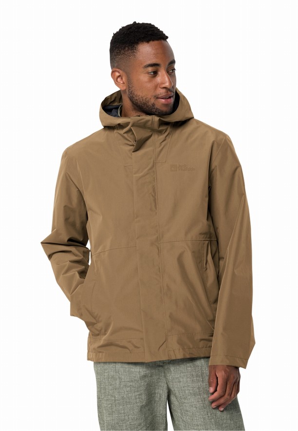 Brown Men Jack Wolfskin Baydream Rain Jackets | 42512525