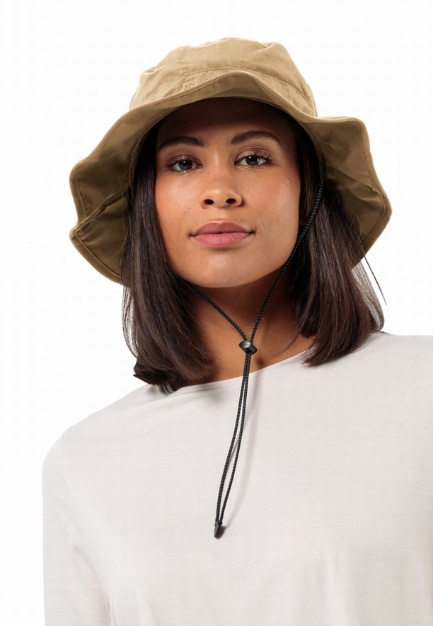 Brown Men Jack Wolfskin Mesh Bucket Hats | 70444130