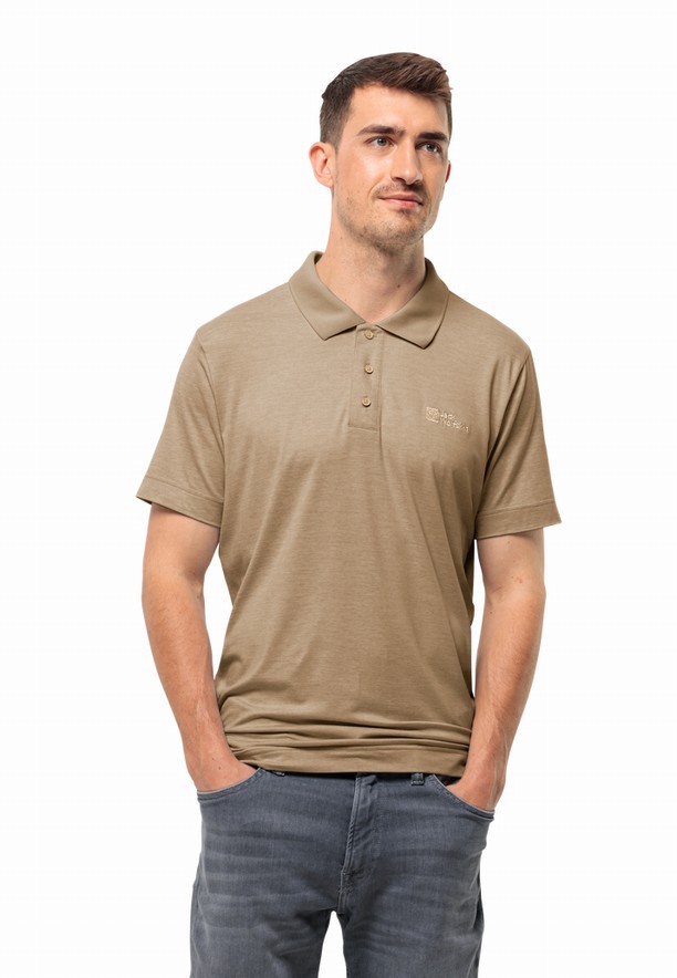 Brown Men Jack Wolfskin Travel Polo Shirts | 10054178